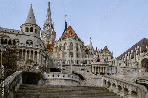 BUDAPEST, HUNGARY. On March 10.2019. View on the Fisherman's Bastion in Budapest. Hungarian landmarks. The Fisherman's Bastion, one of the famous destinations in Hungary. Budapest. European travel.