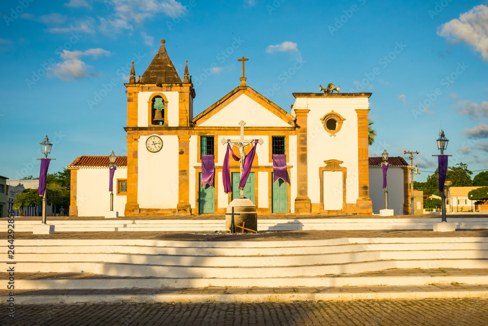 Fototapeta premium Catedral Nossa Senhora Da Vitória (Cathedral of Our Lady of Victory) - the oldest church in Oeiras, decorated for the Easter celebrations (Piaui, Brazil)
