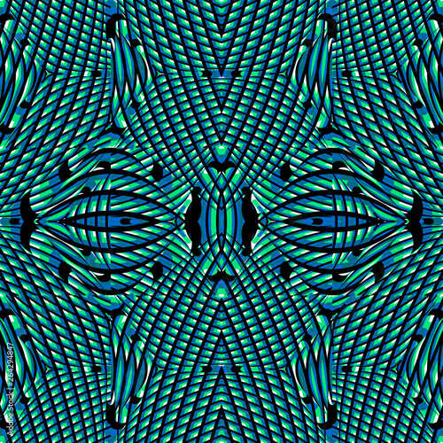 Color seamless pattern with hypnotic trance texture. Multicolored glitched background. Op art unique bright kaleidoscope. Psychedelic trippy art.