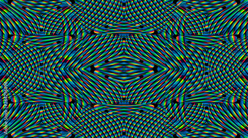 Color seamless pattern with hypnotic trance texture. Multicolored glitched background. Op art unique bright kaleidoscope. Psychedelic trippy art.