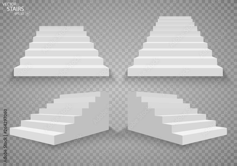 White stairs, 3d staircases. Set, Isolated on transparent background. EPS10 White stairs, 3d staircases. Set, Isolated on transparent background. EPS10