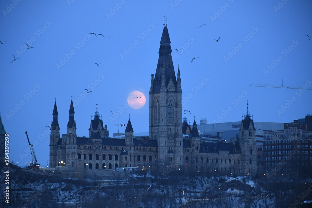 Moon rise Parliament of Canada 