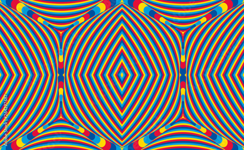 Color seamless pattern with hypnotic trance texture. Abstract multicolored striped background. Op art unique bright abstraction. Psychedelic trippy art.