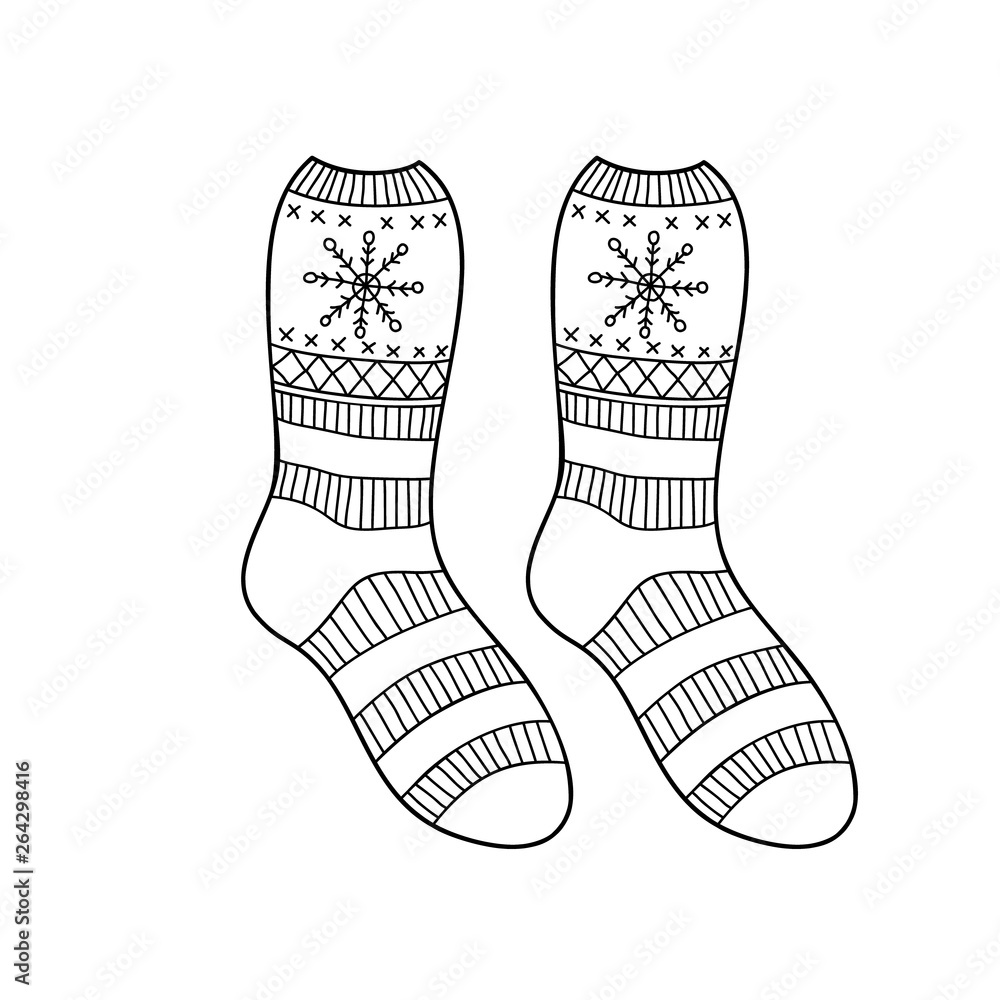 Black engraved socks drawing. Winter warm Christmas garment for the foot ink hand drawn style vector illustration Black engraved socks drawing. Winter warm Christmas garment for the foot ink hand drawn style vector illustration