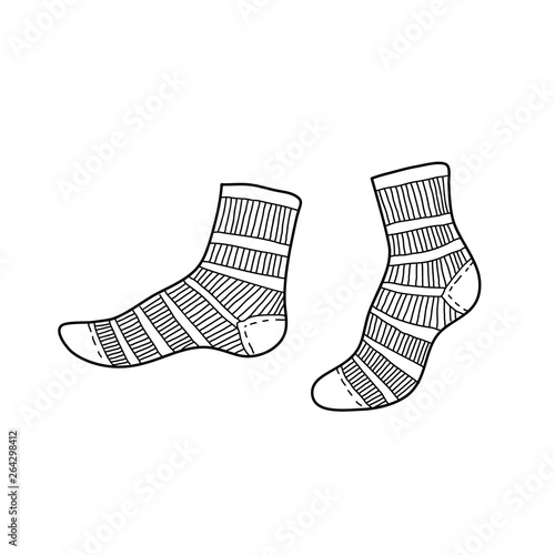 Black engraved low textile socks drawing. Short cotton garment for the foot ink hand drawn style vector illustration