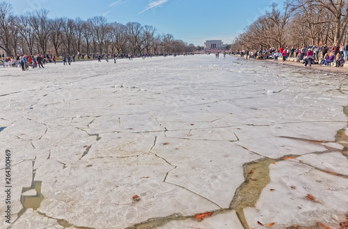 Washington National Mall frozen reflecting pool winter walk