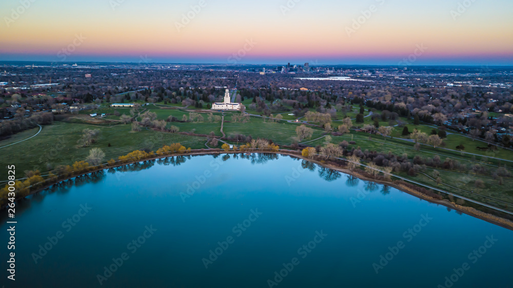 Drone Spring Sunset Over Denver, Colorado