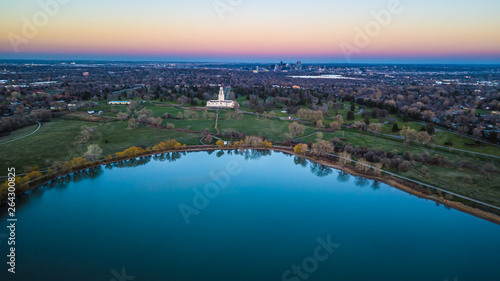 Drone Spring Sunset Over Denver, Colorado