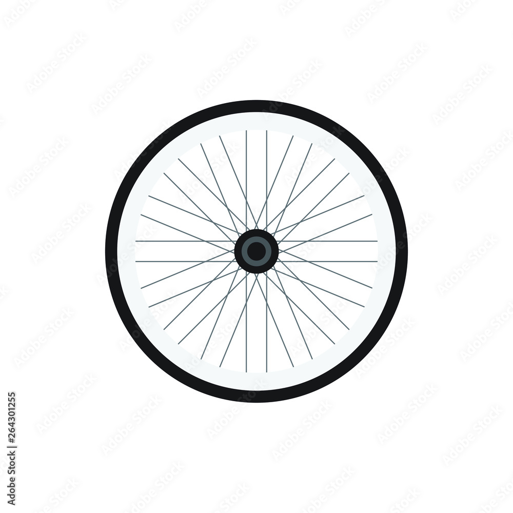 Vector flat cartoon black gray icon logo of bicycle wheel isolated on white background Vector flat cartoon black gray icon logo of bicycle wheel isolated on white background