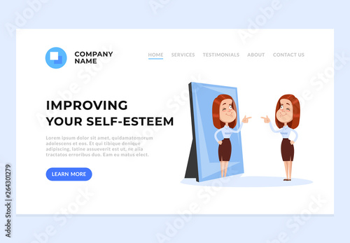 Improving self esteem psychology help web page banner concept. Vector flat cartoon graphic design illustration
