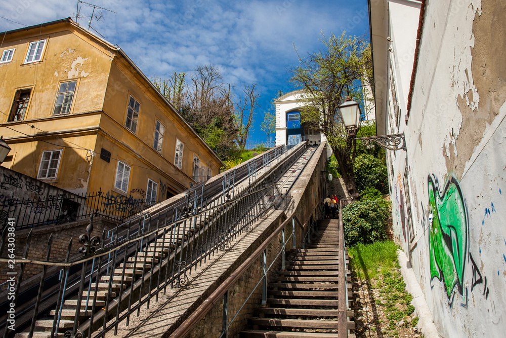 Historic cable car lift to upper town in Zagreb put into operation in 1890