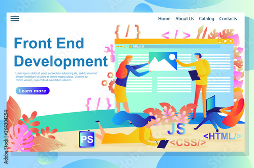 Website page showing the process of the front end development, from the idea to design and coding using certain languages and scripts
