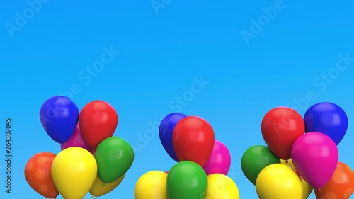 Rising colorful animated balloons on blue sky - matte mask, alpha photo