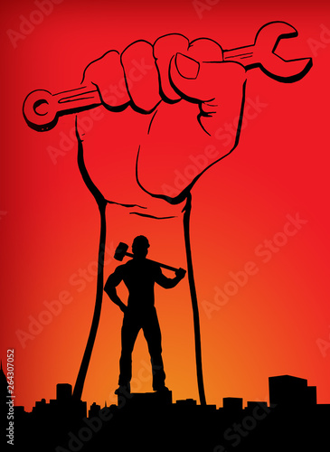 International Labour Day Vector Poster. Happy Labour Day 2020. 1st May Worker's Day. May 1st Labour Day with red flags, red hand and red background vector poster. Thank you for your hard work vector.
