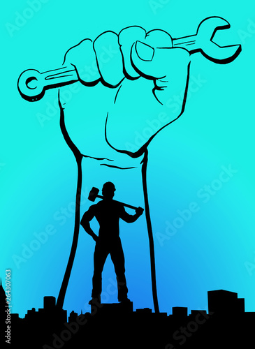 International Labour Day Vector Poster. Happy Labour Day 2020. 1st May Worker's Day. May 1st Labour Day with red flags, red hand and red background vector poster. Thank you for your hard work vector.
