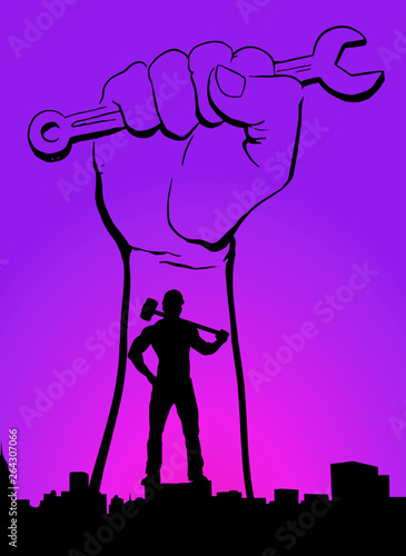 International Labour Day Vector Poster. Happy Labour Day 2020. 1st May Worker's Day. May 1st Labour Day with red flags, red hand and red background vector poster. Thank you for your hard work vector.
