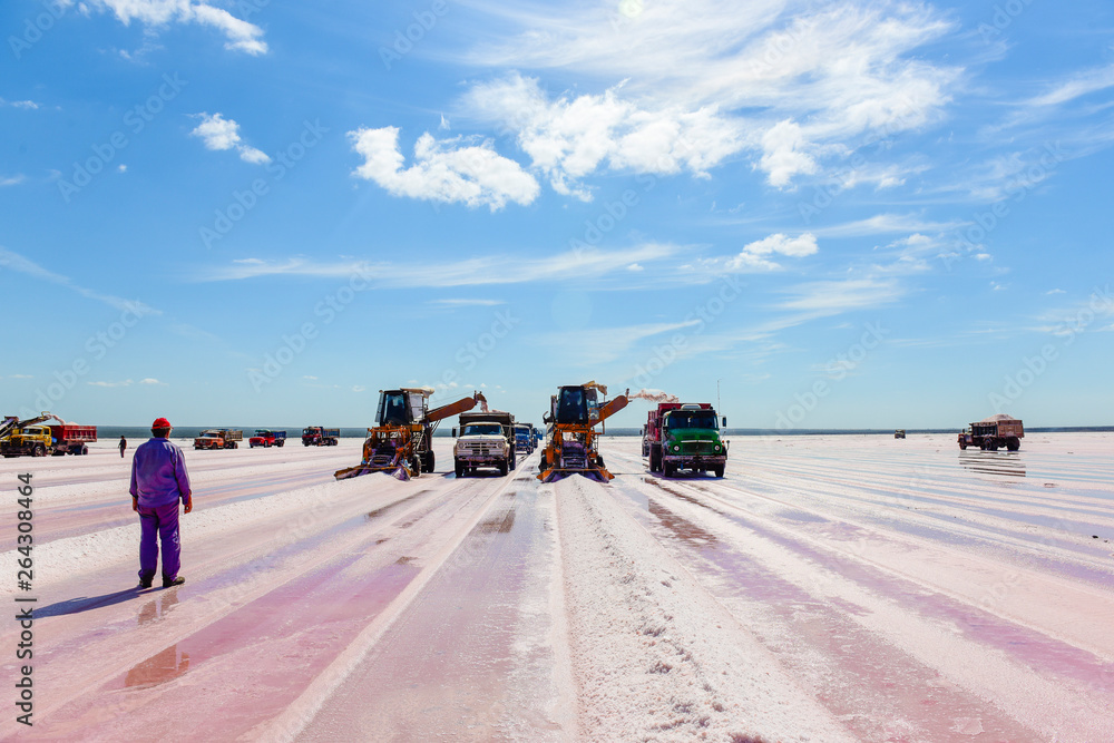 Salty lagoon prepared to extract raw salt, mining industry in Argentina Salty lagoon prepared to extract raw salt, mining industry in Argentina