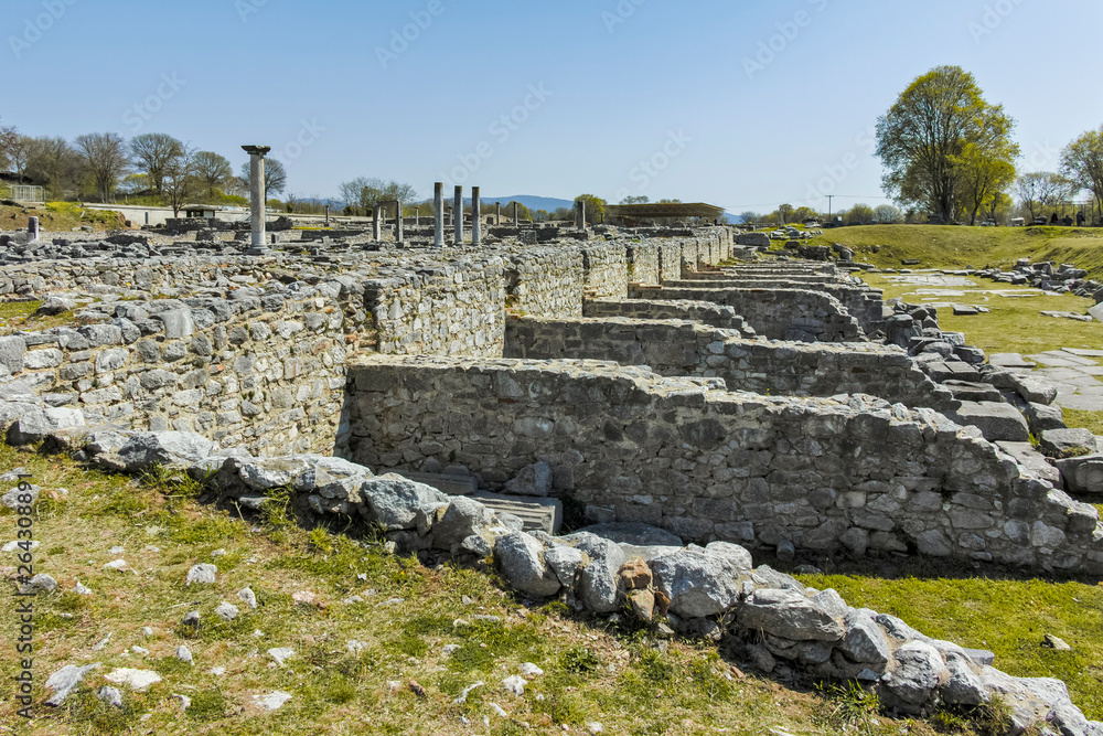 Panorama of Ancient Ruins at archaeological site of Philippi, Eastern Macedonia and Thrace, Greece