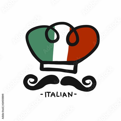 Italian chef hand drawing logo design vector illustration