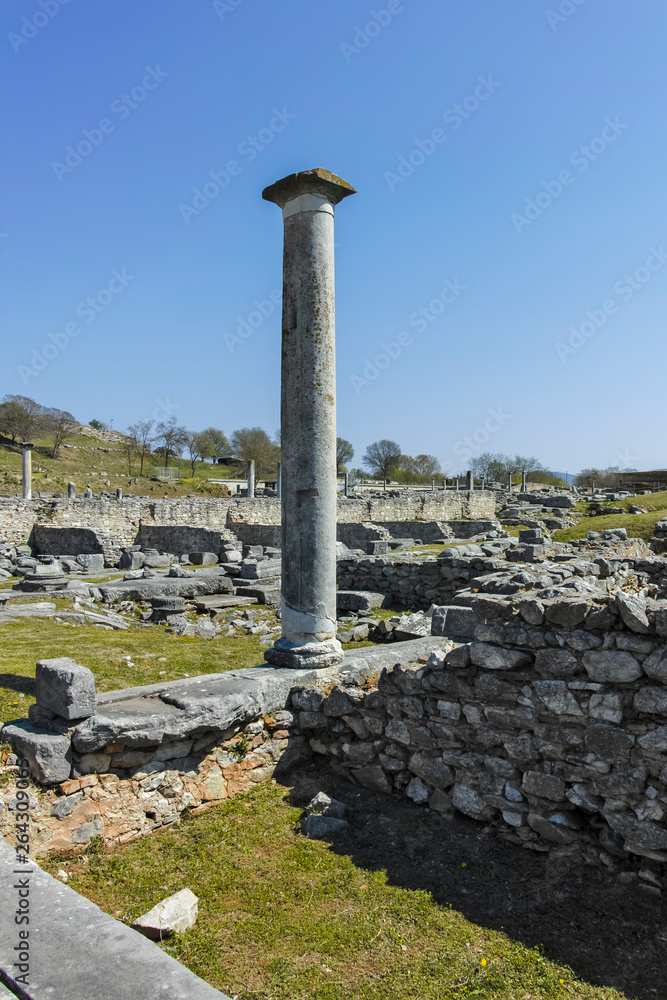 Panorama of Ancient Ruins at archaeological site of Philippi, Eastern Macedonia and Thrace, Greece
