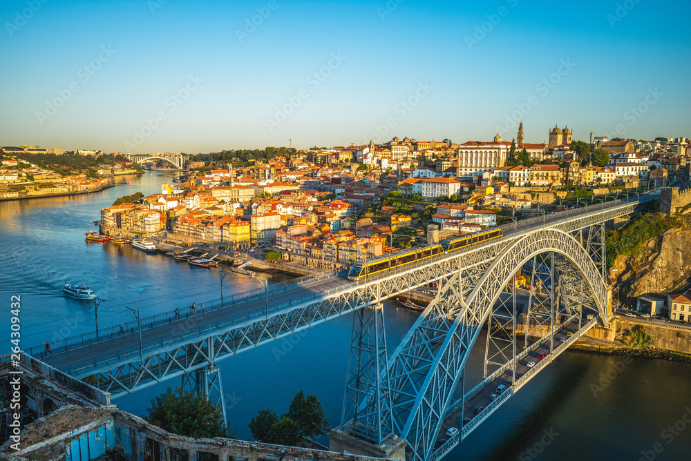 cityscape of porto in portugal with luiz I bridge