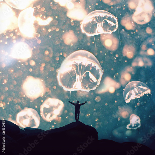 man with jellyfish sky