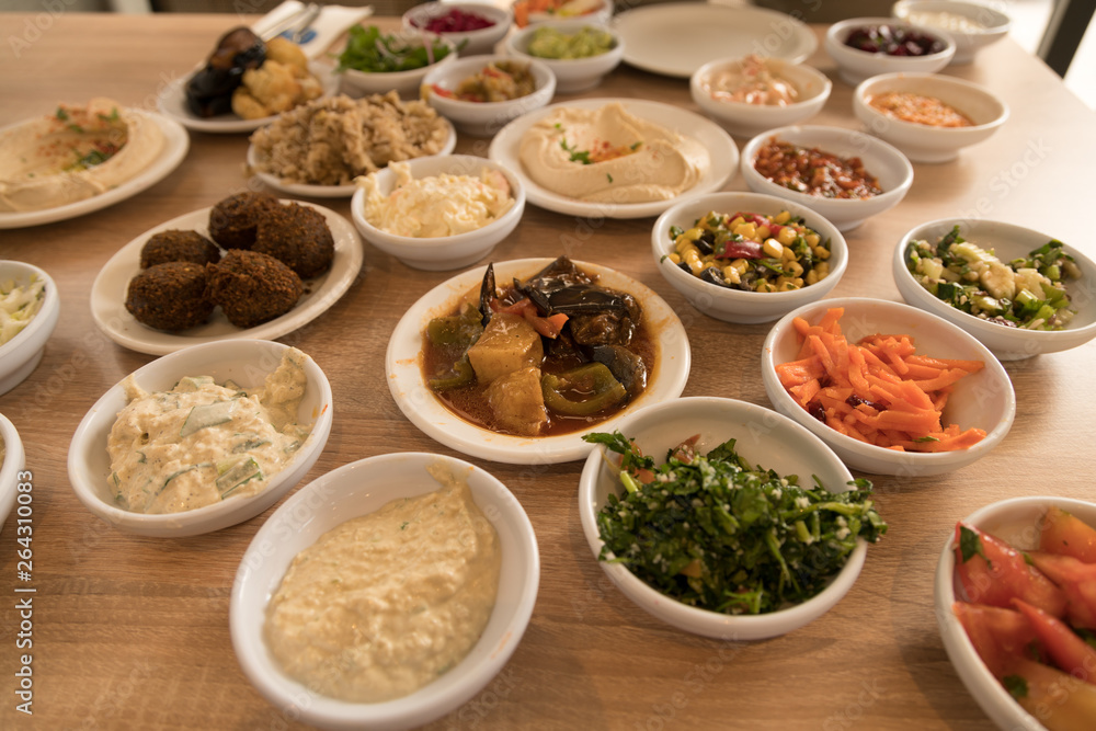 View of Israeli Salad On Wood Table View of Israeli Salad On Wood Table