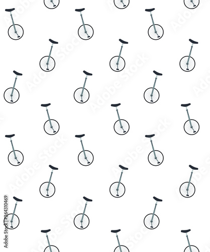 Vector seamless pattern of flat cartoon gray one wheel bicycle isolated on white background 