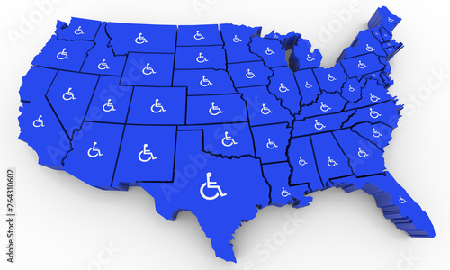 Wheelchair Disabled Person Symbol Disability USA United States America Population 3d Illustration photo