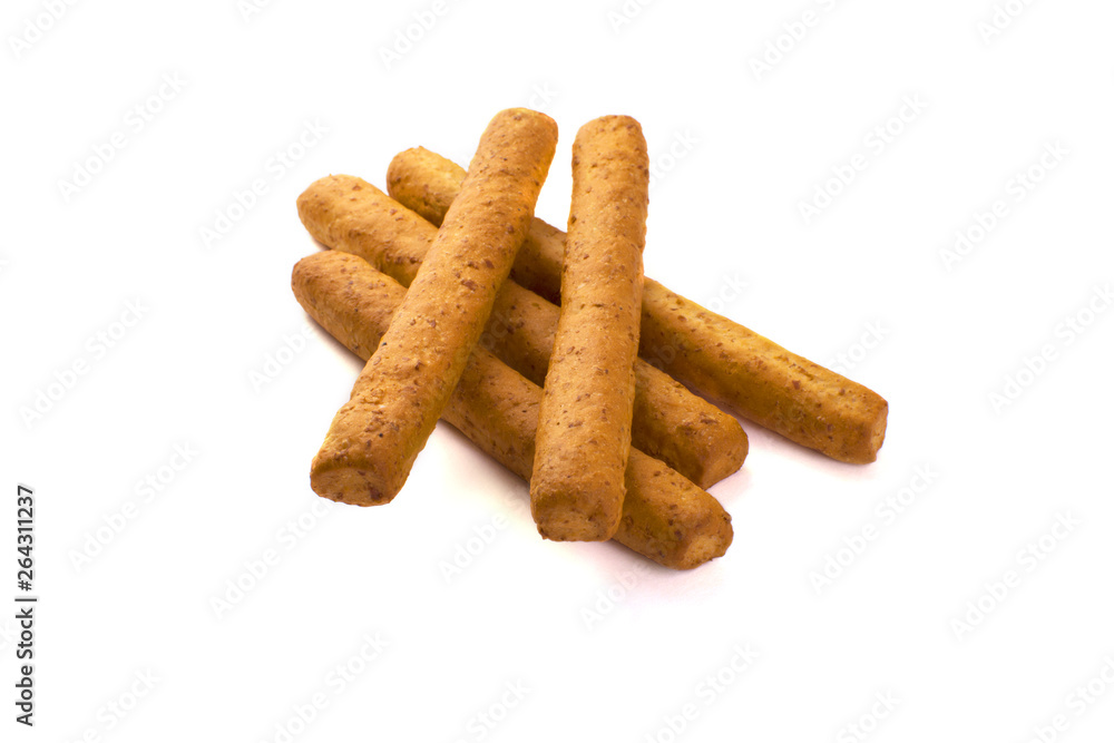 Crispy breadsticks isolated on white background. Crispy breadsticks isolated on white background.