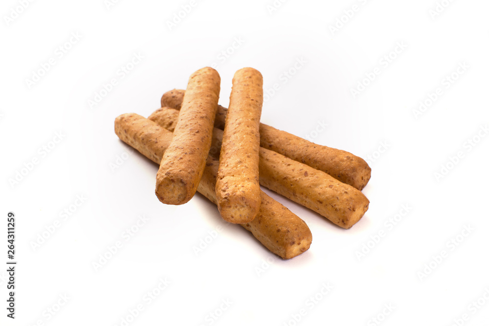 Crispy breadsticks isolated on white background. Crispy breadsticks isolated on white background.