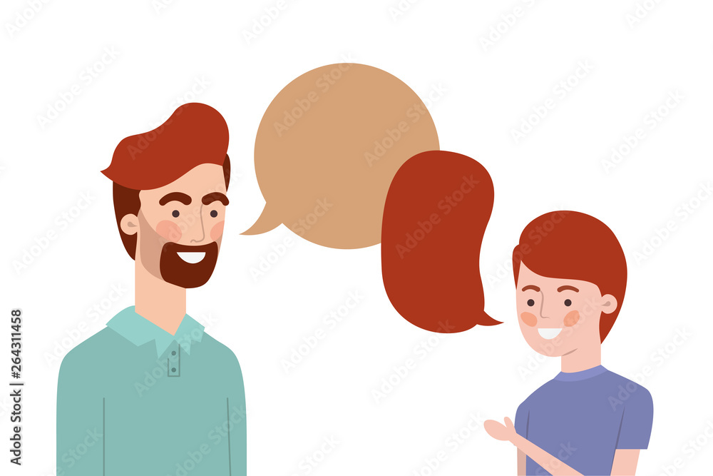 father with son and speech bubble character father with son and speech bubble character