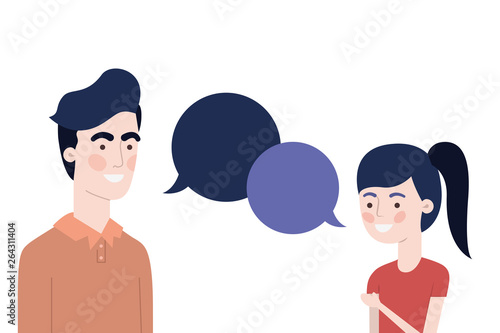 father with daughter and speech bubble character