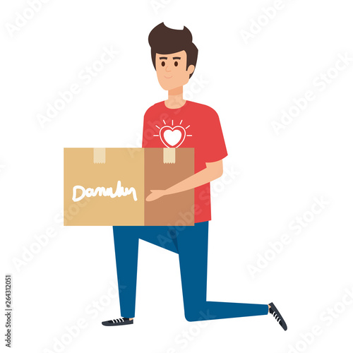 young man volunteer lifting donations box