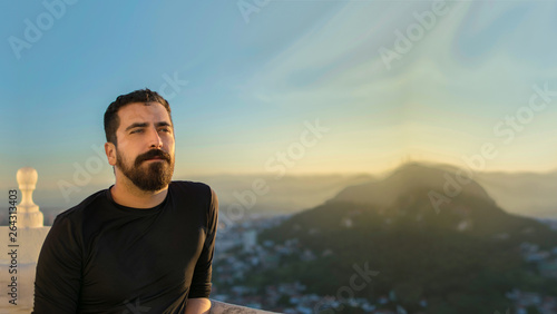 Fotografie confident Isolated Hispanic latin arab indian bearded handsome man with optimistic look