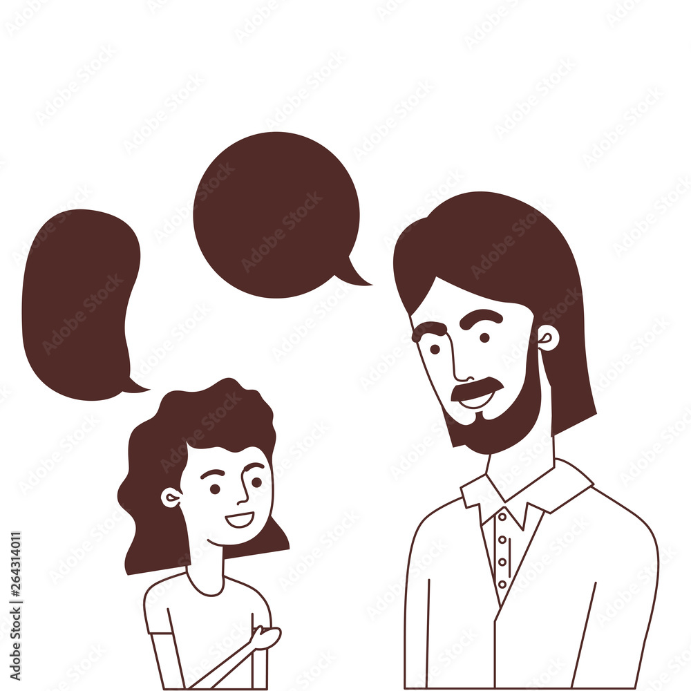 Fototapeta premium father with daughter and speech bubble character