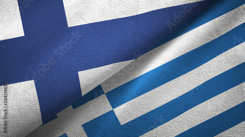 Finland and Greece two flags textile cloth, fabric texture