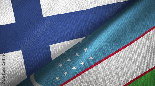 Finland and Uzbekistan two flags textile cloth, fabric texture