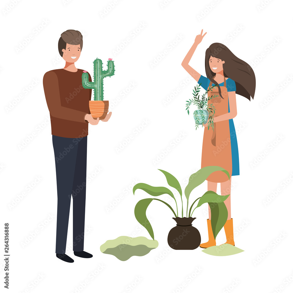 couple with trees to plant avatar character couple with trees to plant avatar character