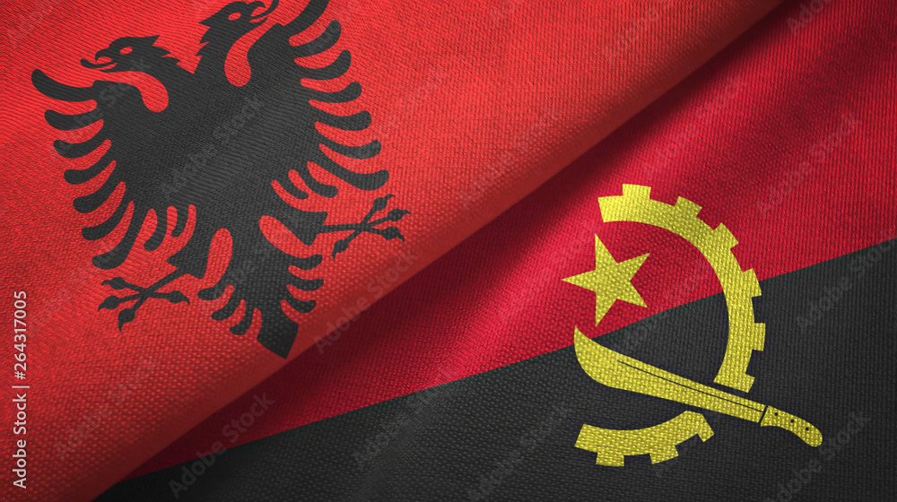 Albania and Angola two flags textile cloth, fabric texture Albania and Angola two flags textile cloth, fabric texture