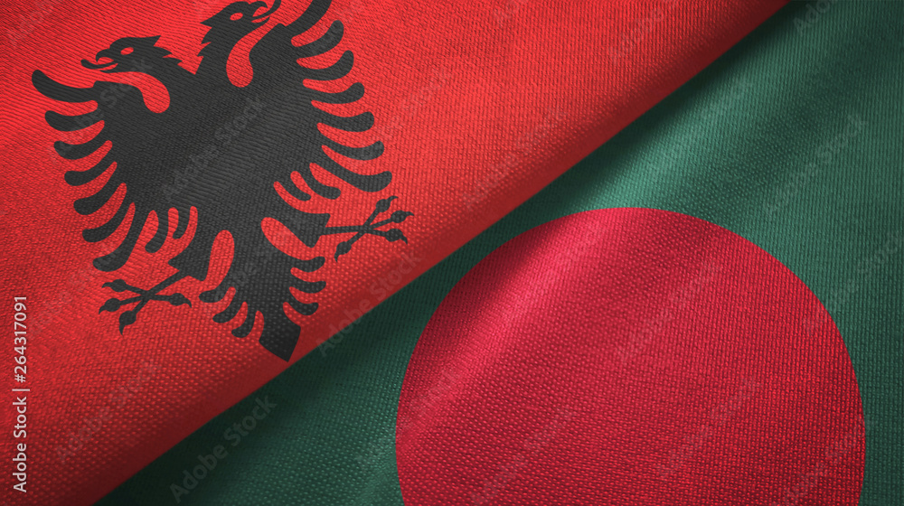 Albania and Bangladesh two flags textile cloth, fabric texture Albania and Bangladesh two flags textile cloth, fabric texture