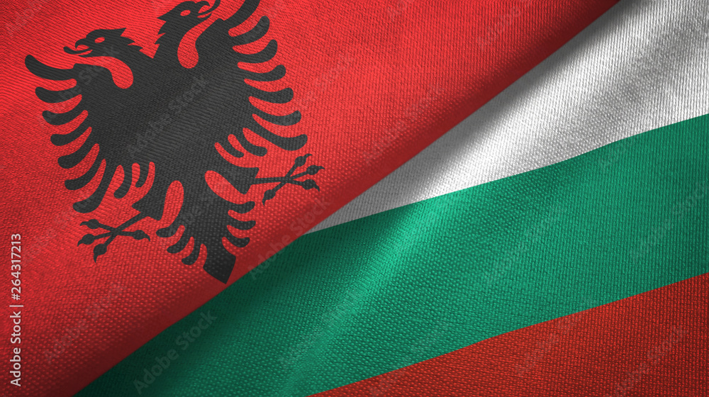 Albania and Bulgaria two flags textile cloth, fabric texture Albania and Bulgaria two flags textile cloth, fabric texture