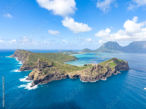 Stunning aerial panorama drone view of Lord Howe Island, a pacific subtropical island in the Tasman Sea between Australia and New Zealand. Lord Howe belongs to New South Wales, Australia.