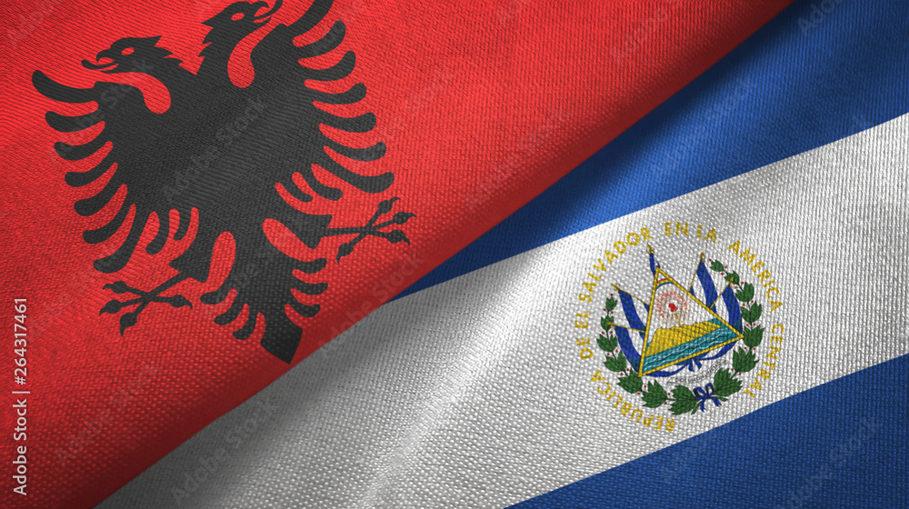 Albania and El Salvador two flags textile cloth, fabric texture Albania and El Salvador two flags textile cloth, fabric texture