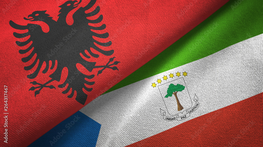 Albania and Equatorial Guinea two flags textile cloth, fabric texture Albania and Equatorial Guinea two flags textile cloth, fabric texture