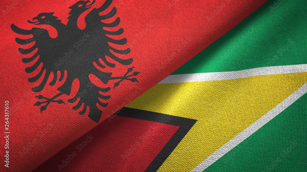 Albania and Guyana two flags textile cloth, fabric texture Albania and Guyana two flags textile cloth, fabric texture