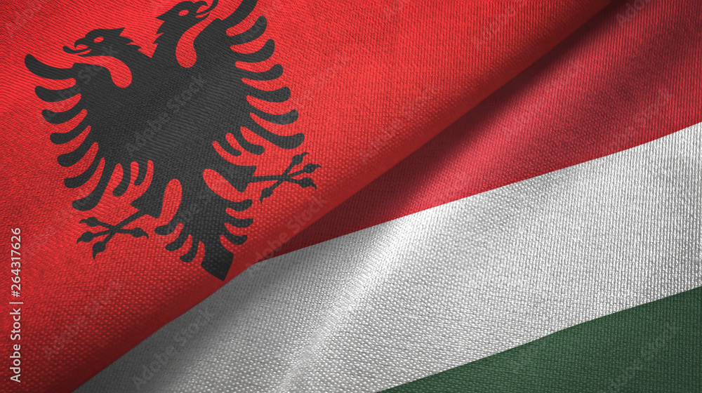 Albania and Hungary two flags textile cloth, fabric texture Albania and Hungary two flags textile cloth, fabric texture