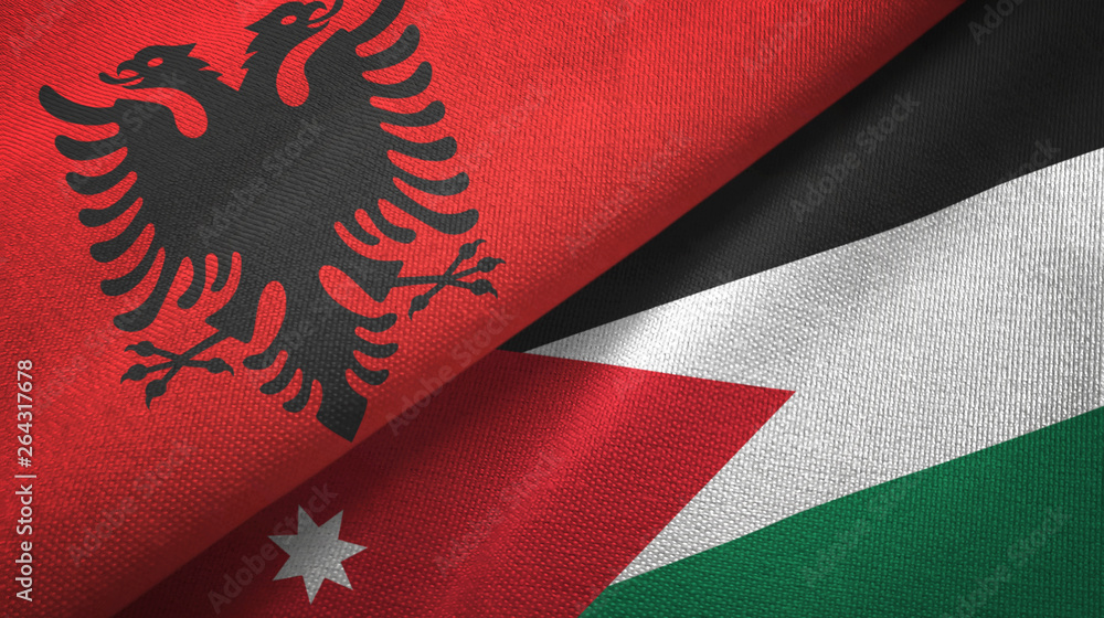 Albania and Jordan two flags textile cloth, fabric texture Albania and Jordan two flags textile cloth, fabric texture