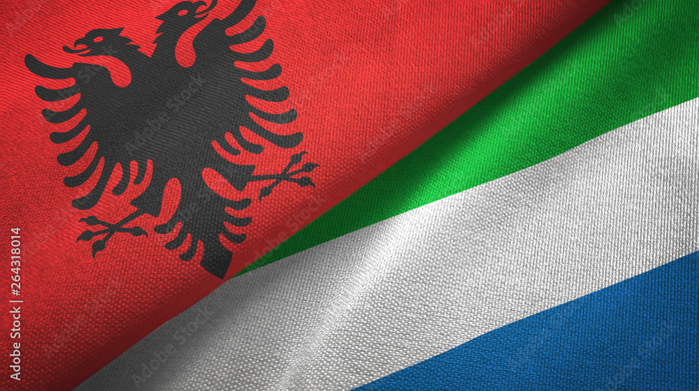 Albania and Sierra Leone two flags textile cloth, fabric texture Albania and Sierra Leone two flags textile cloth, fabric texture