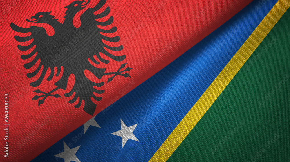 Albania and Solomon Islands two flags textile cloth, fabric texture Albania and Solomon Islands two flags textile cloth, fabric texture